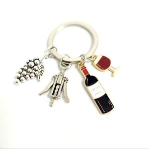 NWT 🍷 Wine bottle, glass, grapes, opener, bag charm / keychain